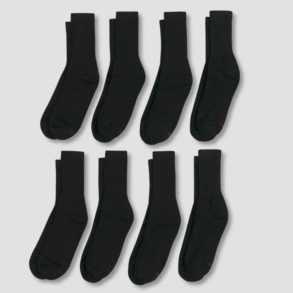 Men's Hanes 8 Pack Crew Socks With FreshIQ Advance Odor Protection Black 6-12